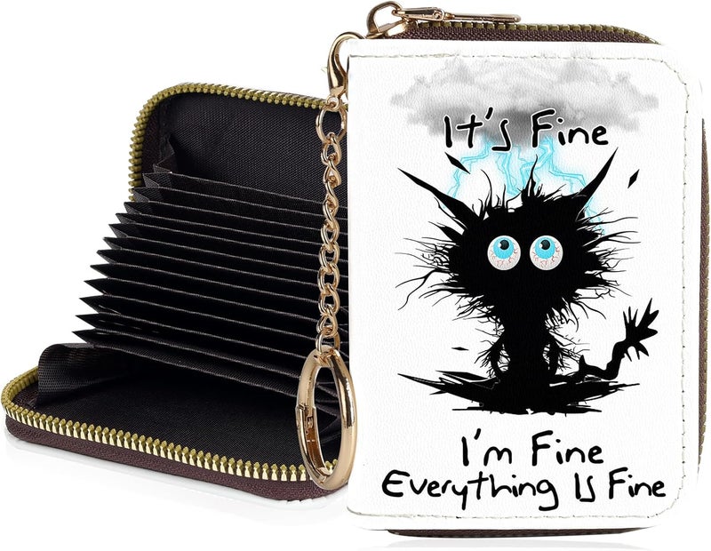 Luoycxy Credit Card Holder for Women,Small Rfid Wallet with Keychain Zipper,Cute PU Leather Card Case Wallet，Accordion Credit Card Wallets Gift,Cat Struck by Lightning - Image 1